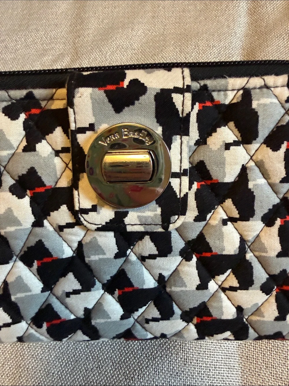 Vera Bradley Quilted Wallet in Black, Gray, White & Red Accents